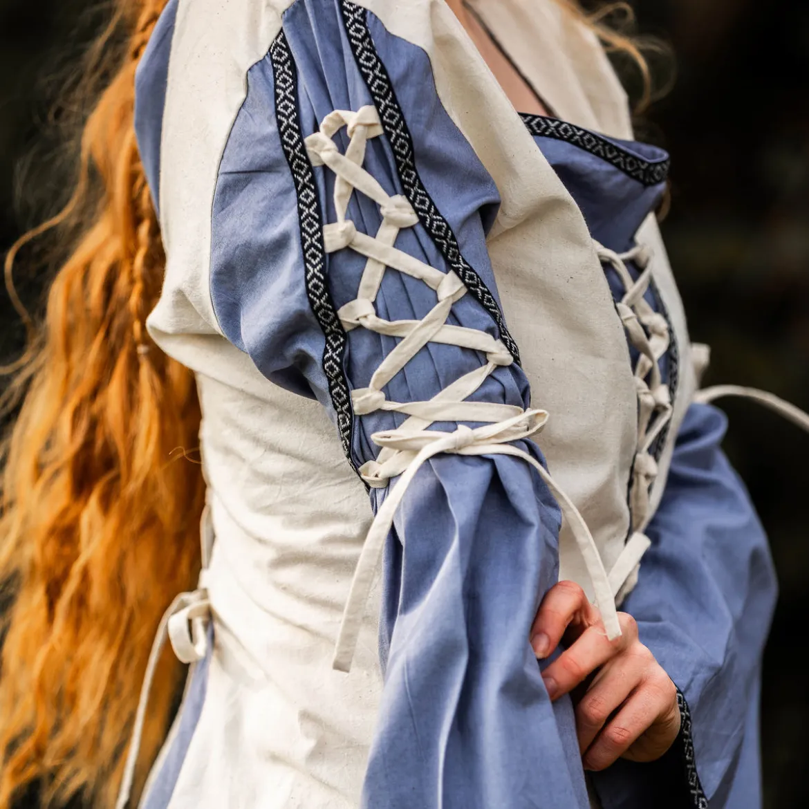 Mittelalter Kleid mit Schnürung blau-natur
