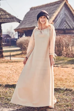Mittelalter Langarmkleid beige