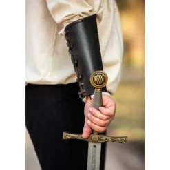 Mittelalter Lederarmschiene Ottar mit Vegvisir-Prägung schwarz