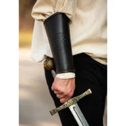 Mittelalter Lederarmschiene Ottar mit Vegvisir-Prägung schwarz