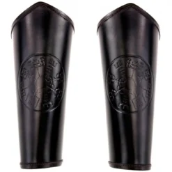 Mittelalter Lederarmschiene Ottar mit Vegvisir-Prägung schwarz