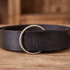 Mittelalter Ringgürtel mit Thors Hammer Prägung schwarz