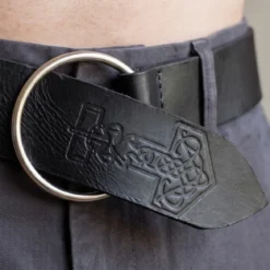 Mittelalter Ringgürtel mit Thors Hammer Prägung schwarz