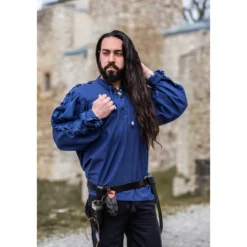 Mittelalter Schnürhemd mit Ösen Adrian blau
