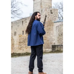 Mittelalter Schnürhemd mit Ösen Adrian blau