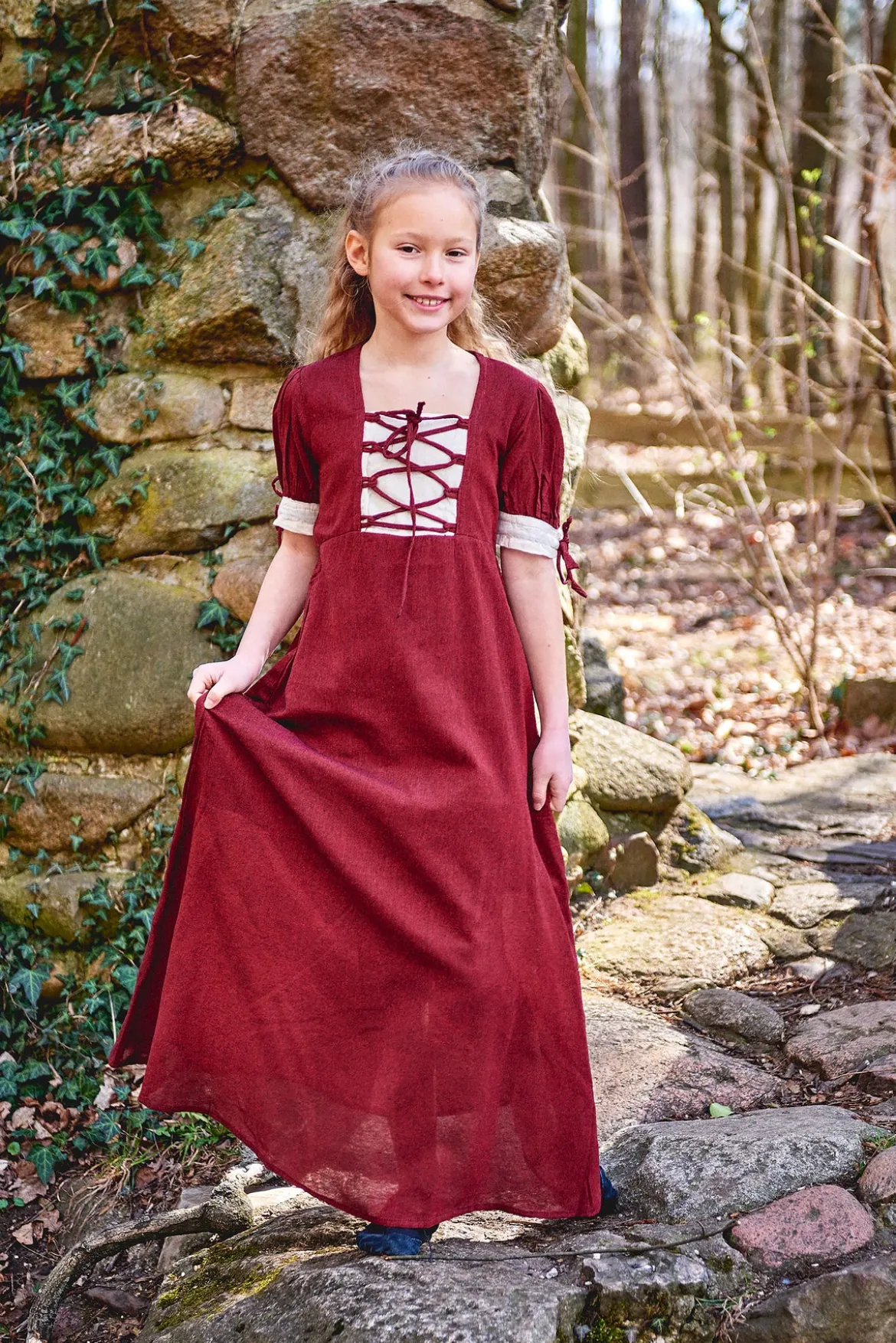 Mittelalter Sommer Kleid Kinder rot beige