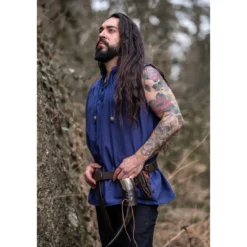 Mittelalter Stehkragen Schnürhemd Louis ärmellos blau