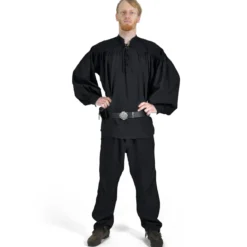 Mittelalter Stehkragen Schnürhemd Friedrich schwarz