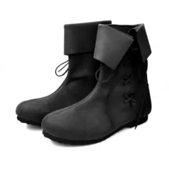 Mittelalter Stulpenstiefel aus Nubukleder schwarz