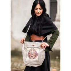 Mittelalter Umhängetasche Tora mit Stickerei beige