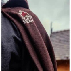 Mittelalter Wikinger Umhang Alpha mit Wolfsstickerei braun