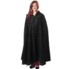 Mittelalter Woll Umhang Damen mit Kapuze Stickerei Metallschließe schwarz