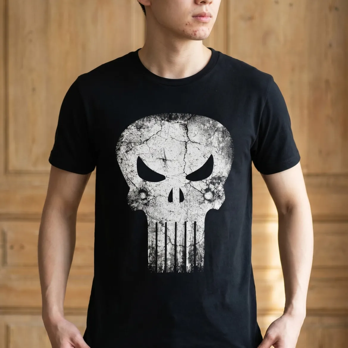 Punisher - Skull Distress Logo T-Shirt schwarz