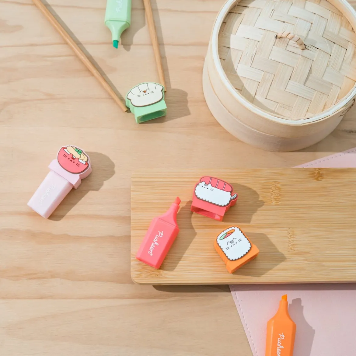 Pusheen Textmarker mit Topper Sushi Roll 4er Set
