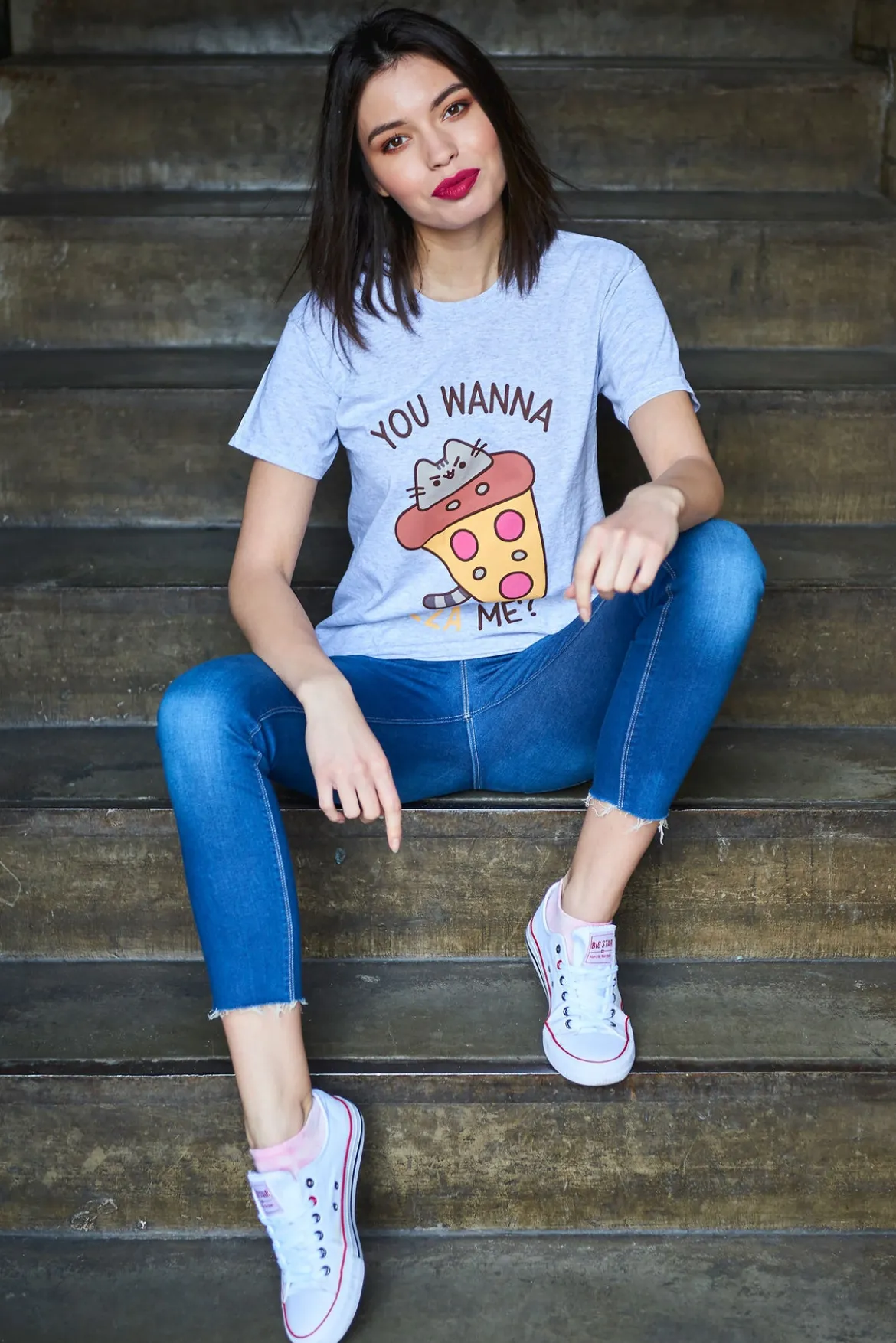 Pusheen - You Wanna Pizza Me T-Shirt grau