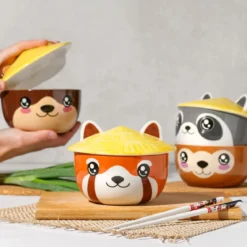Roter Panda Kawaii Schale mit Deckel für Anime Fans