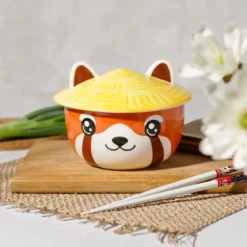 Roter Panda Kawaii Schale mit Deckel für Anime Fans
