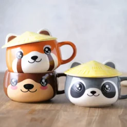 Roter Panda Kawaii Tasse mit Deckel für Anime Fans