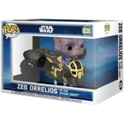 Star Wars: The Mandalorian and Grogu POP! Rides Deluxe Vinyl Wackelkopf-Figur Zeb Orrelios in the Razor Crest 9 cm
