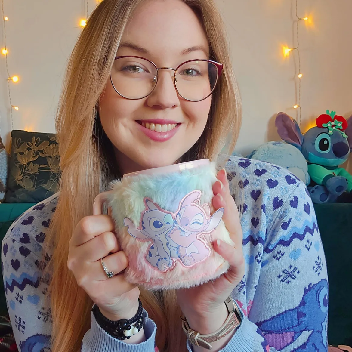 Stitch und Angel Tasse mit Plüschüberzug - Lilo & Stitch