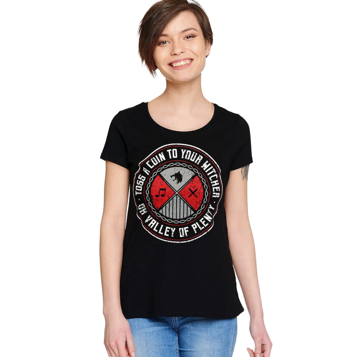 Toss a Coin Damen T-Shirt für Witcher Fans schwarz
