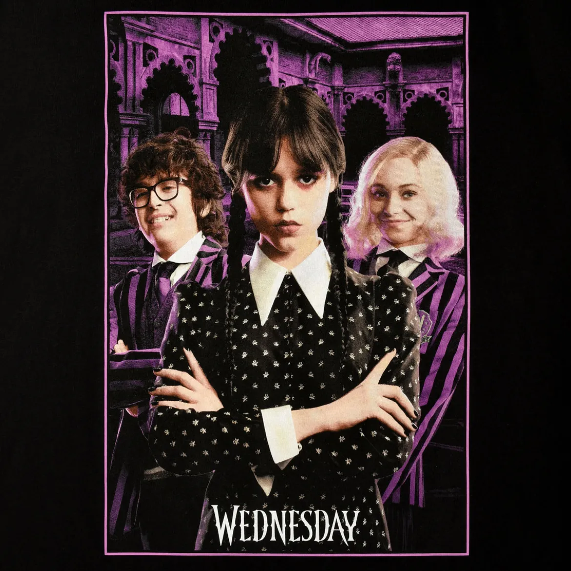 Wednesday mit Enid und Eugene Collage T-Shirt schwarz