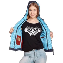 Wonder Woman - Logo Lederjacke mit Kapuze blau
