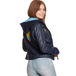 Wonder Woman - Logo Lederjacke mit Kapuze blau